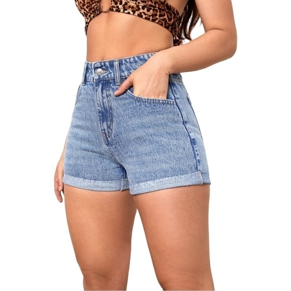 SHEIN Womens Small Shorts High Waisted Denim Rolled Hem Zip Fly Button Blue Jean - Picture 11 of 14